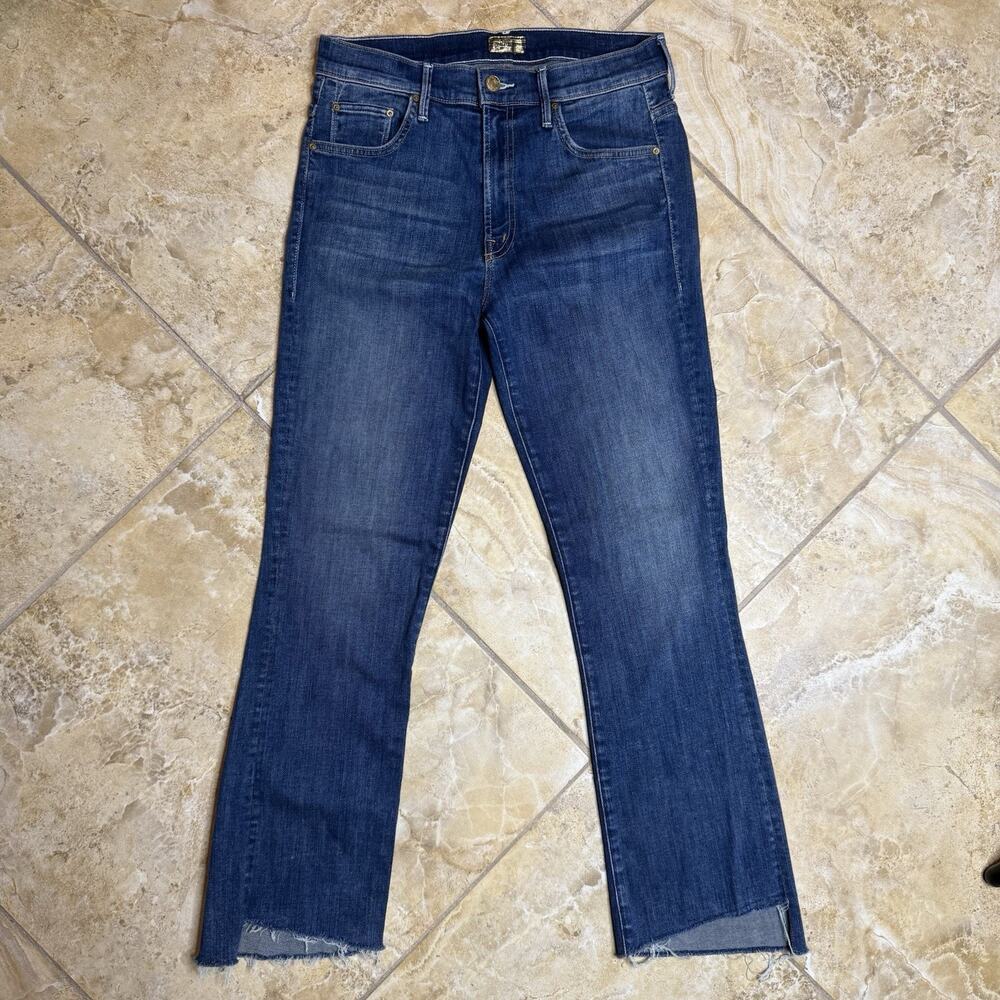 MOTHER Insider Crop Step Fray Jeans Women’s 28 High Rise Raw Hem Blue Wash
